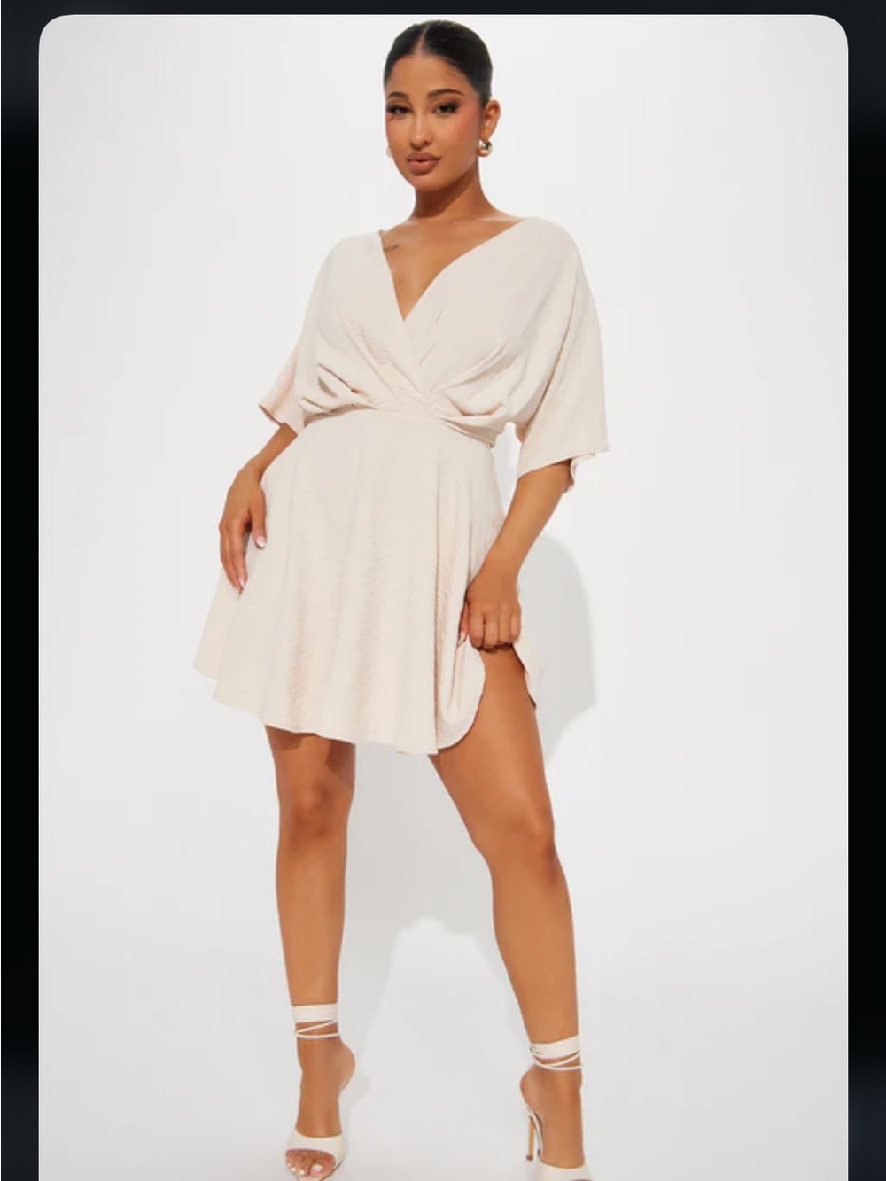 Fashion Nova Cream Wrap Skater Skirt